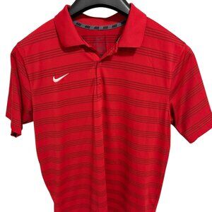 Nike Dri Fit Golf Polo Mens Size Large Bulldog Logo Striped Red